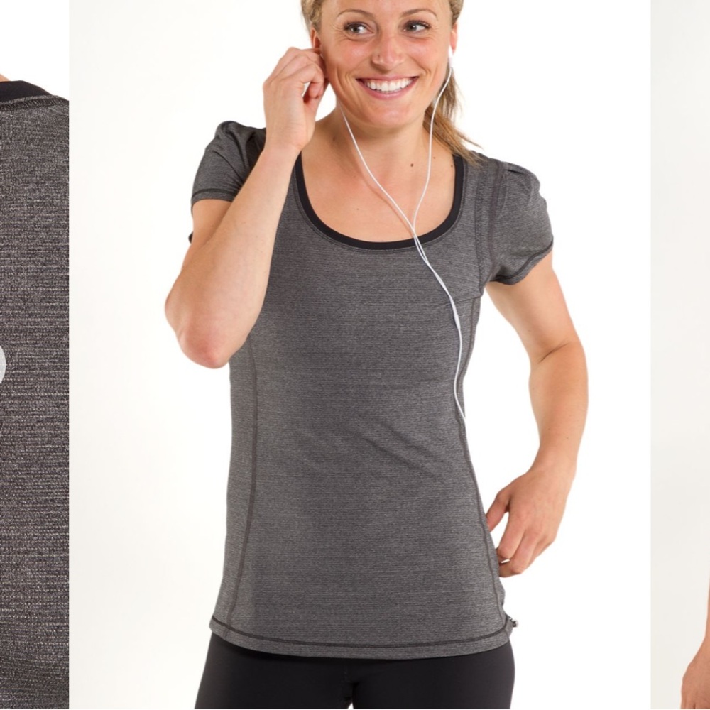 Lululemon Run: Back On Track Short Sleeve Tech Tee Heathered Black Gray Ruched 8